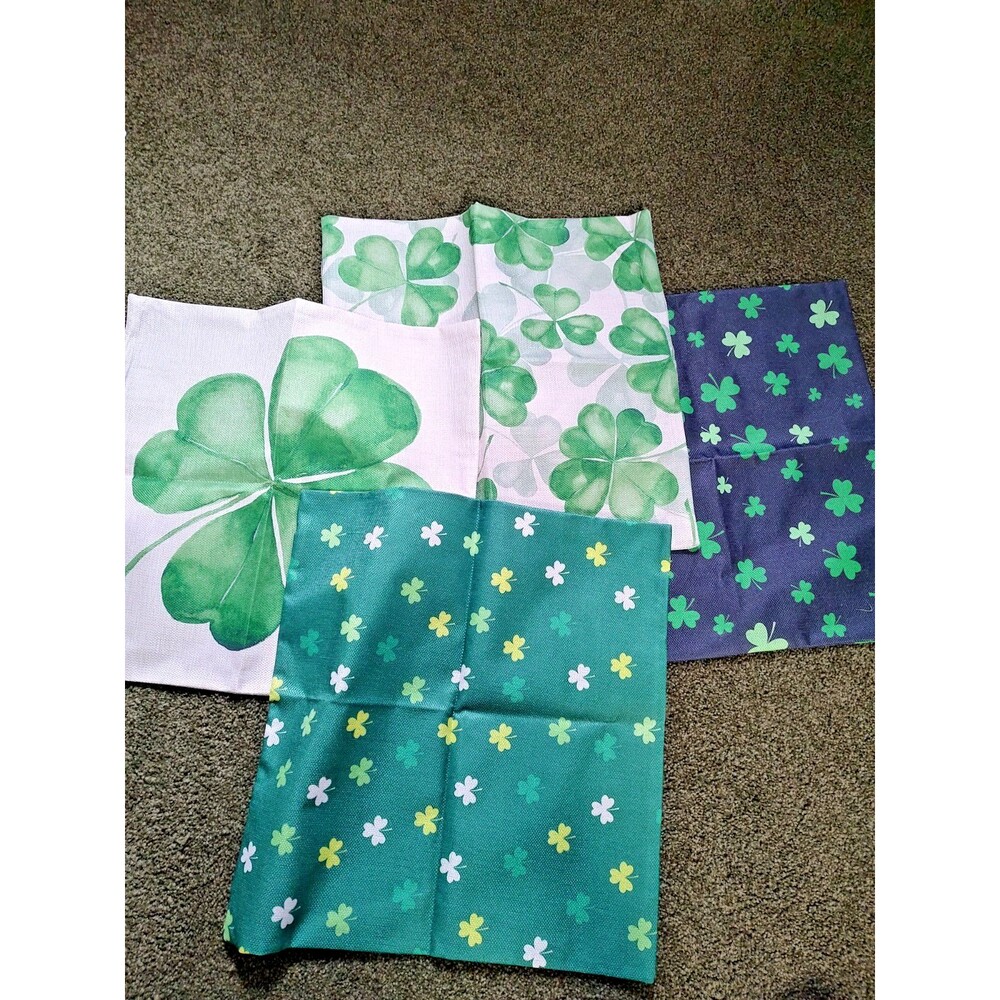 Lot of 4 St Patricks Day Throw Pillow Cases Shamrock Covers Never Used 17" x 17"